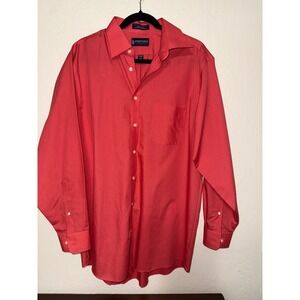 Stafford Essential Men Coral Red Cotton Blend Dress Shirt Regular Fit 16.5 34/35